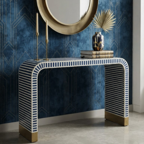 Striped bone inlay console table