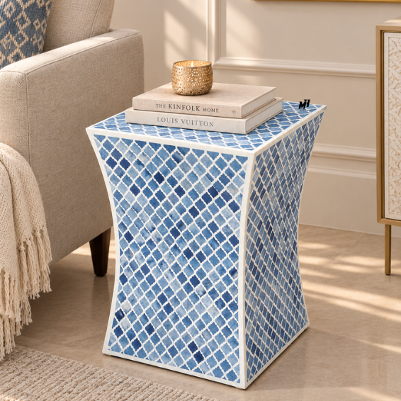 Blue bone inlay side table