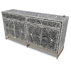 Black Bone Inlay Buffet Cabinet – 4-Door Sideboard Black bone inlay buffet cabinet in floral pattern