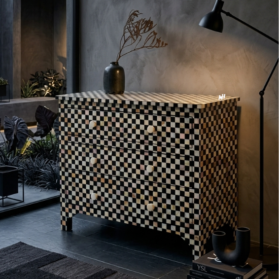 Mother of Pearl Inlay Chest of Drawers | Black Dresser