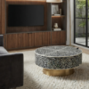 Black mother of pearl inlay round coffee table with brass base Coffee Table
