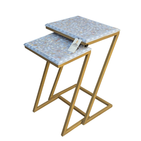 Mother of Pearl Inlay Floral Nesting Tables | Side Table