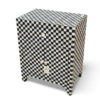 Black and white bone inlay checkered nightstand with one drawer & two cabinet Bone Inlay Nightstand | Black and White Bedside Table