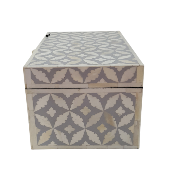 Handmade Grey bone inlay jewelry box in leaf pattern
