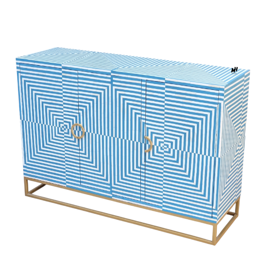 Sky blue and white bone inlay sideboard cabinet