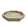 Bone inlay octagonal beige floral serving trays