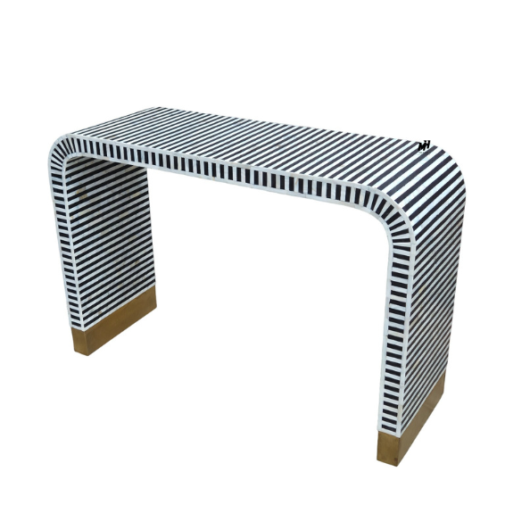 Black and white striped mother of pearl inlay console table