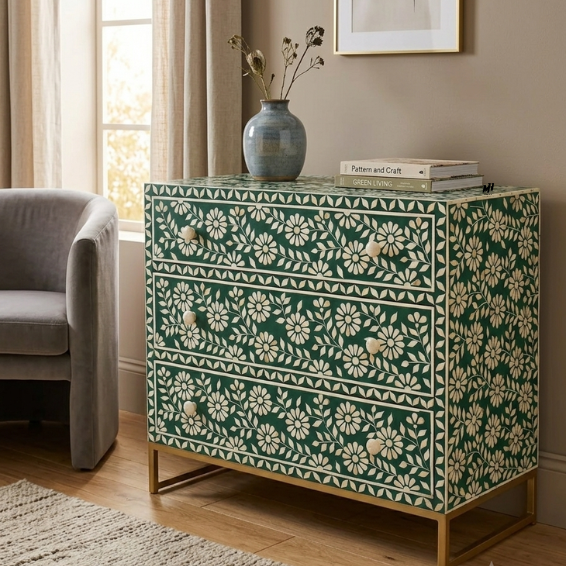 Bone Inlay Floral Chest of Drawers