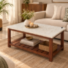 Wooden bone inlay center table with herringbone pattern top and storage shelf Bone Inlay Center Table | Wooden Coffee Tables