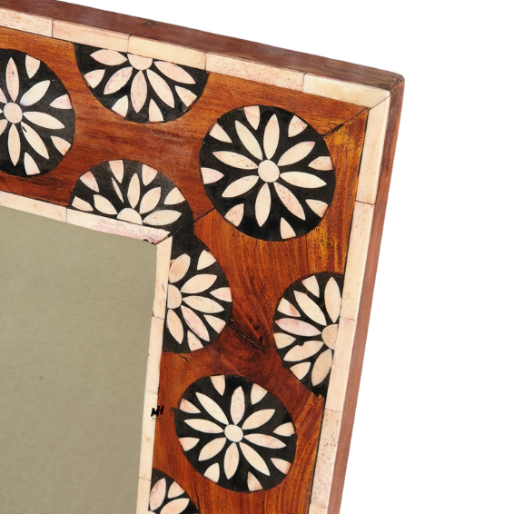 Teak Wood Bone Inlay Wall Mirror