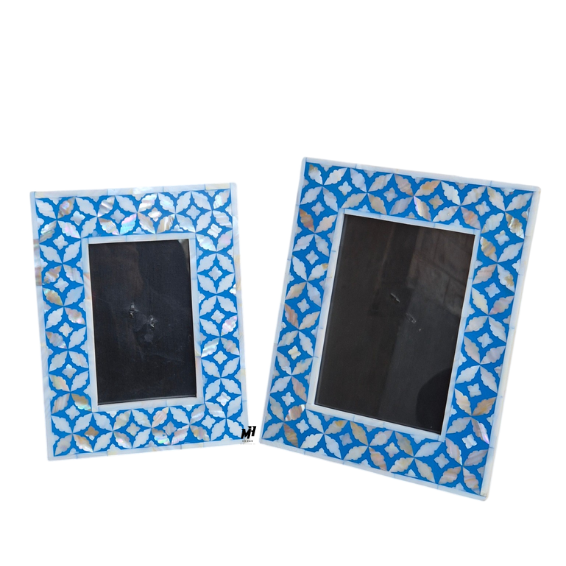 mother-of-pearl-blue-floral-picture-frames-set-of-2 Set of two blue mother of pearl inlay picture frames
