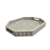 Bone inlay grey serving trays in floral pattern