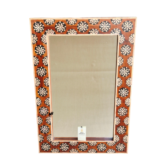 Teak Wood Bone Inlay Wall Mirror