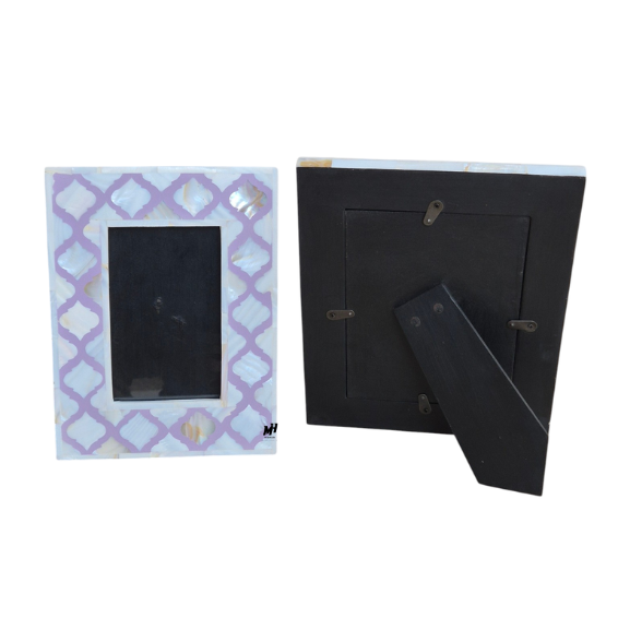 mother-of-pearl-purple-trellis-photo-frames-set-of-2 Set of two purple mother of pearl inlay photo frames in trellis pattern