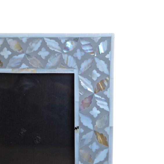Set of two grey mother of pearl inlay photo frames in leaf pattern