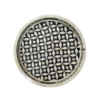 Round black and white bone inlay serving trays in geometric pattern