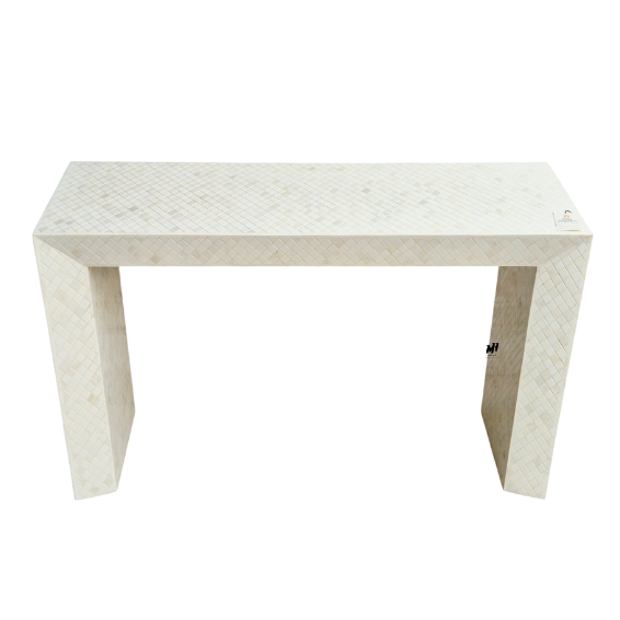 Bone inlay waterfall console table in U-shaped Hand carved Bone Inlay Console Table