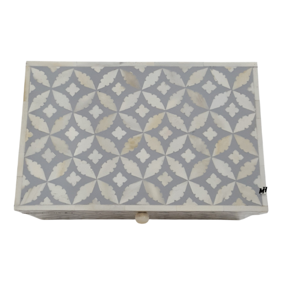 Handmade Grey bone inlay jewelry box in leaf pattern