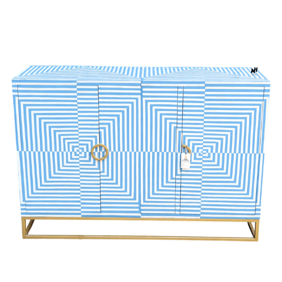 Sky blue and white bone inlay sideboard cabinet