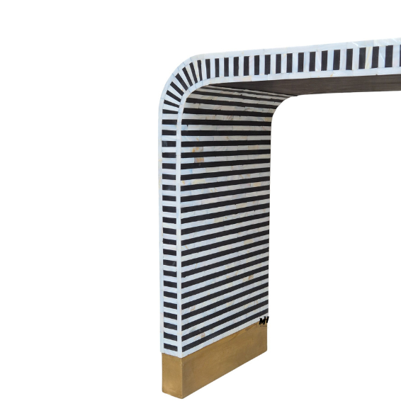 Black and white striped mother of pearl inlay console table