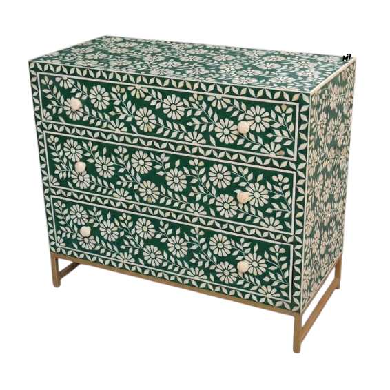 Bone Inlay Floral Chest of Drawers