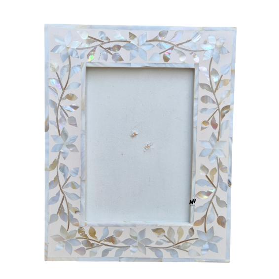Set of two white mother of pearl inlay photo frames