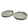 Round bone inlay grey serving trays in floral pattern