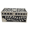Black and white bone inlay floral keepsake box with wooden frame