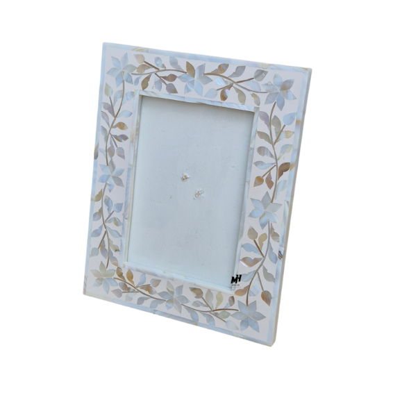 Set of two white mother of pearl inlay photo frames