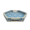 Set of 2 hexagonal bone inlay blue serving trays