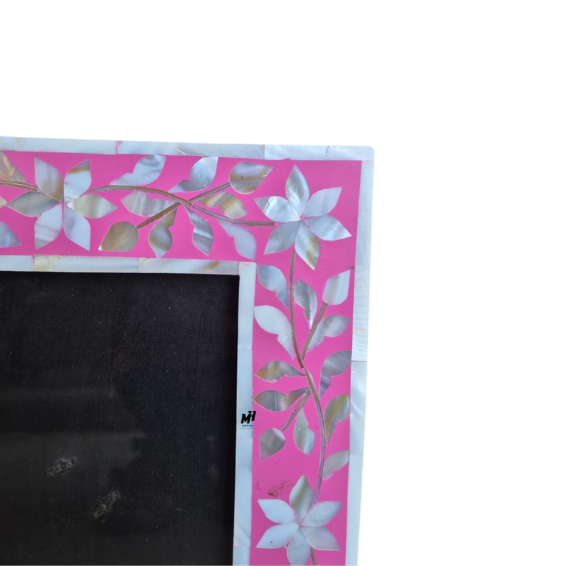 Set of two pink mother of pearl inlay photo frames