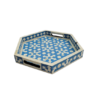 Set of 2 hexagonal bone inlay blue serving trays