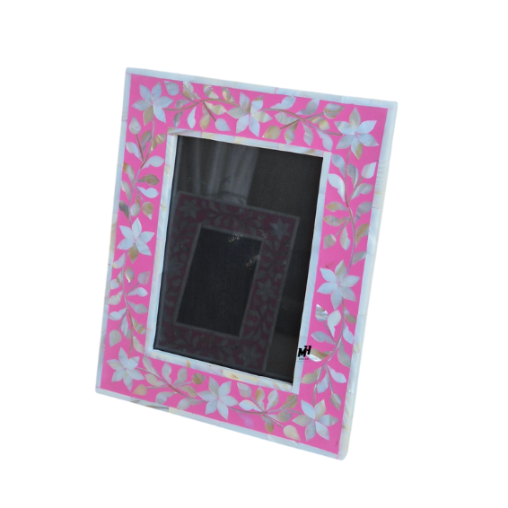 Set of two pink mother of pearl inlay photo frames