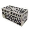 Black and white bone inlay floral keepsake box with wooden frame