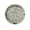 Round bone inlay grey serving trays in floral pattern