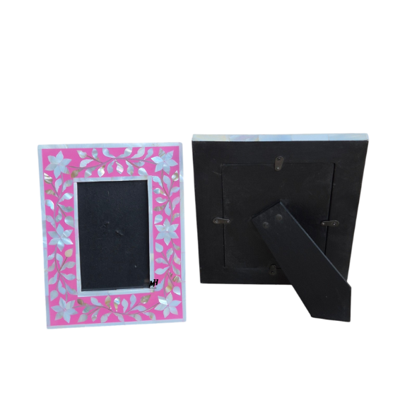 Set of two pink mother of pearl inlay photo frames