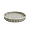Round bone inlay grey serving trays in floral pattern