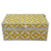 Yellow and white bone inlay keepsake box with handmade leaf pattern