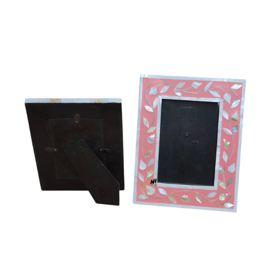 Set of two coral pink mother of pearl inlay photo frames