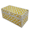 Yellow and white bone inlay keepsake box with handmade leaf pattern