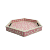 Set of 2 hexagonal pink bone inlay trays in floral pattern