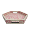 Set of 2 hexagonal pink bone inlay trays in floral pattern