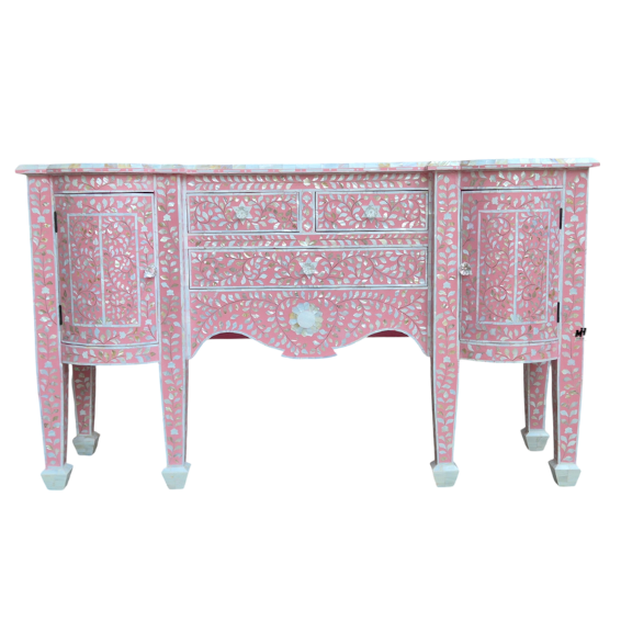 Pink mother of pearl inlay sideboard with floral pattern