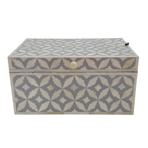 Handmade Grey bone inlay jewelry box in leaf pattern