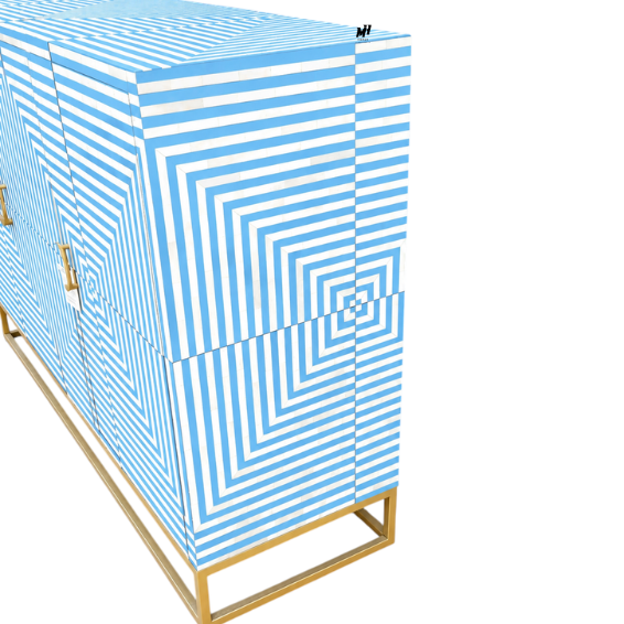 Sky blue and white bone inlay sideboard cabinet