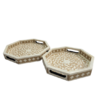 Bone inlay octagonal beige floral serving trays