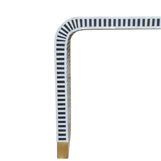 Black and white striped mother of pearl inlay console table