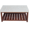 Wooden bone inlay center table with herringbone pattern top and storage shelf Bone Inlay Center Table | Wooden Coffee Tables