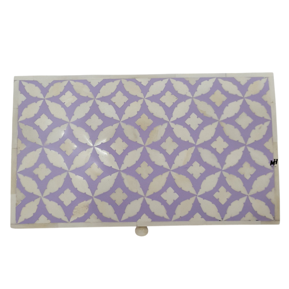 Bone-Inlay-Purple-Jewelry-Organizer-Keepsake-Box Purple and white bone inlay jewelry organizer with handmade leaf pattern