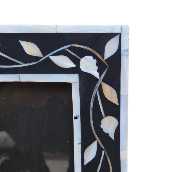 Set of two black mother of pearl inlay photo frames